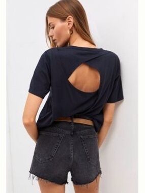 Women’s Navy Open-Back Short Sleeve Top